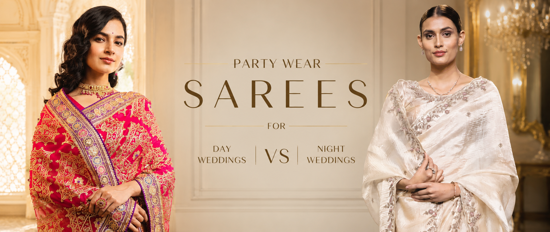 Party Wear Sarees for Day Weddings vs Night Weddings