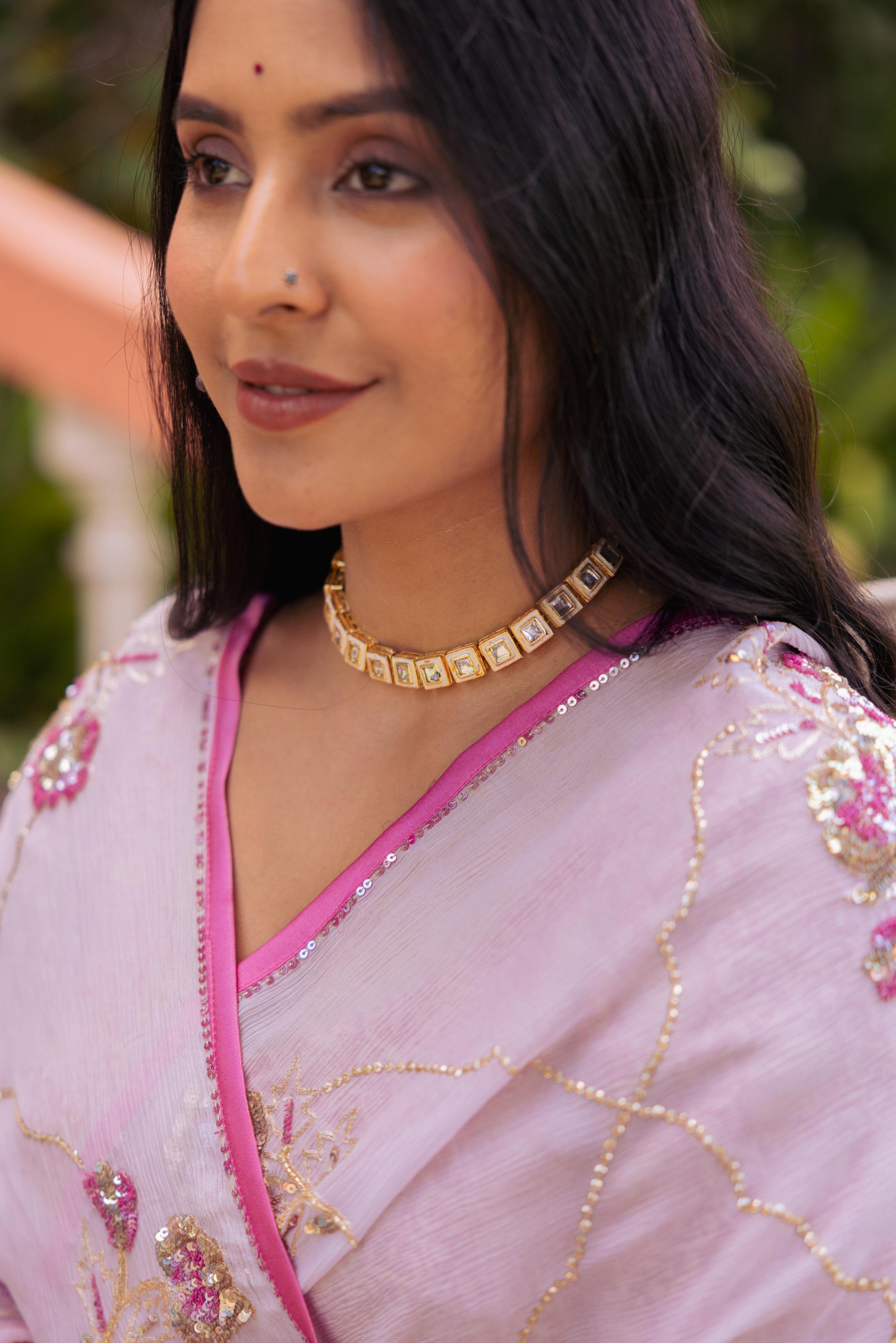 Lavender  Pure Chiffon Aari Katori Jaal  Handwork   Saree