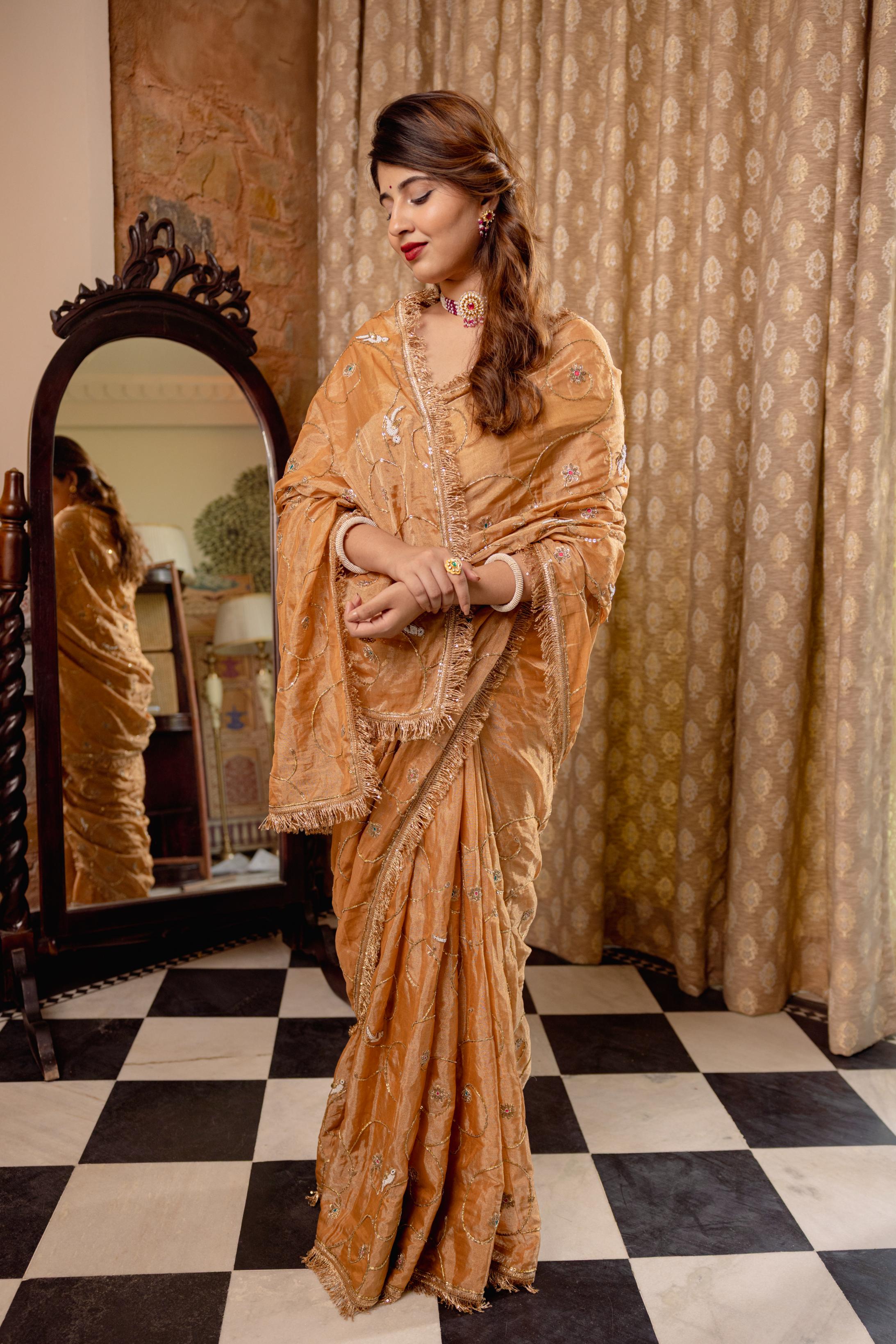 Chikku Pure Tissue Salma Tari Jaal  Handwork   Saree