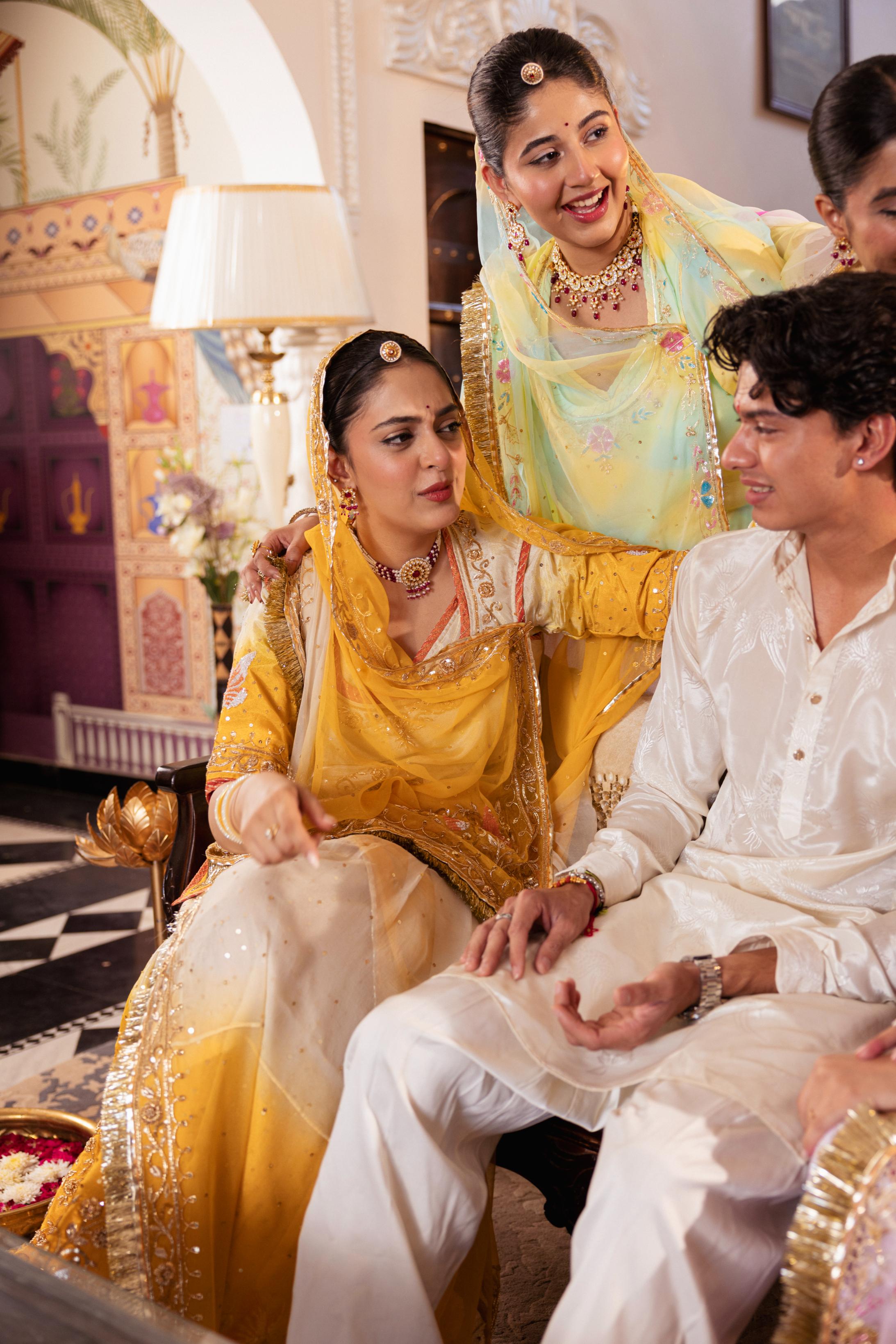Yellow White Ombre Tissue Zardozi  Handwork   Poshak (Unstitched)