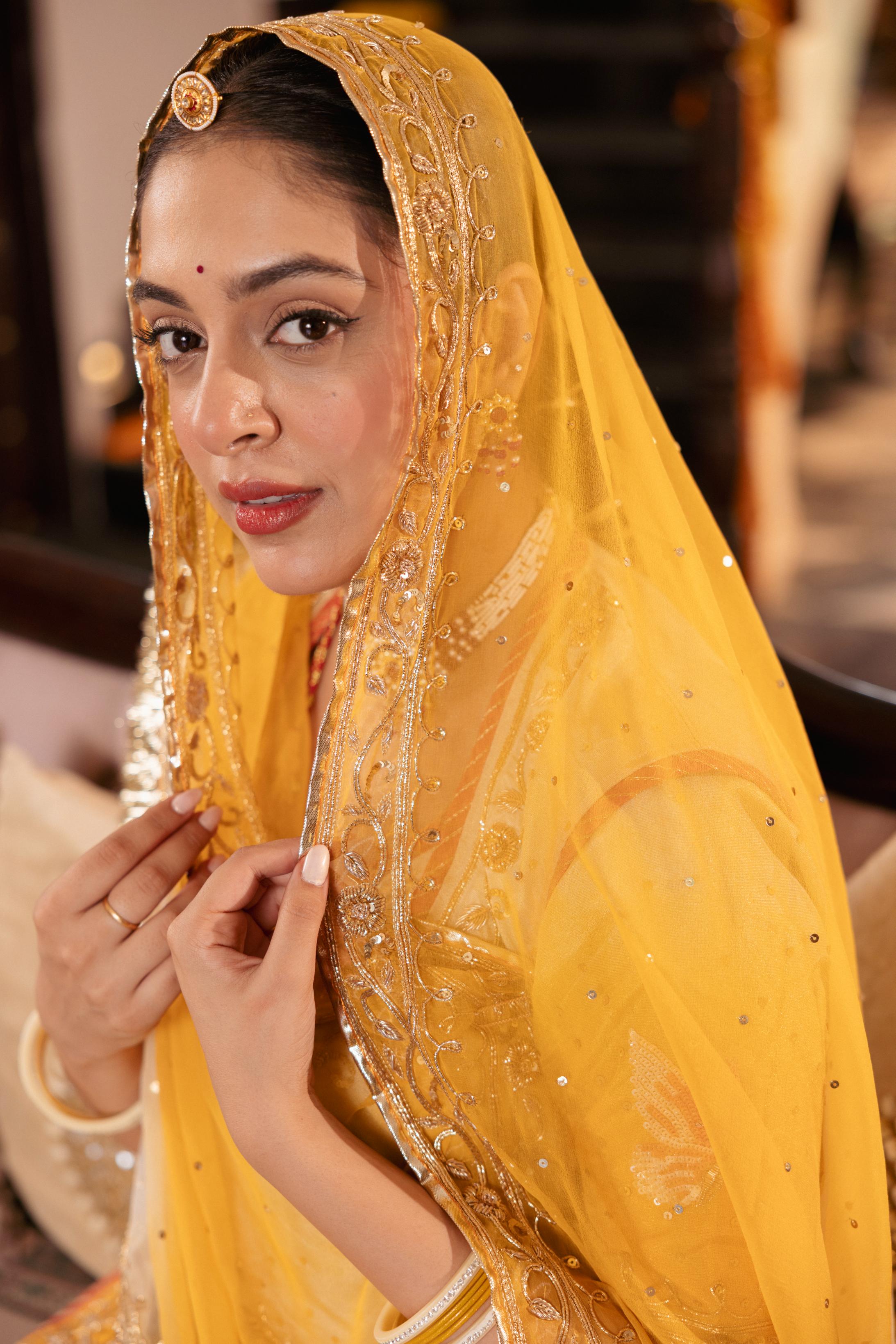 Yellow White Ombre Tissue Zardozi  Handwork   Poshak (Unstitched)