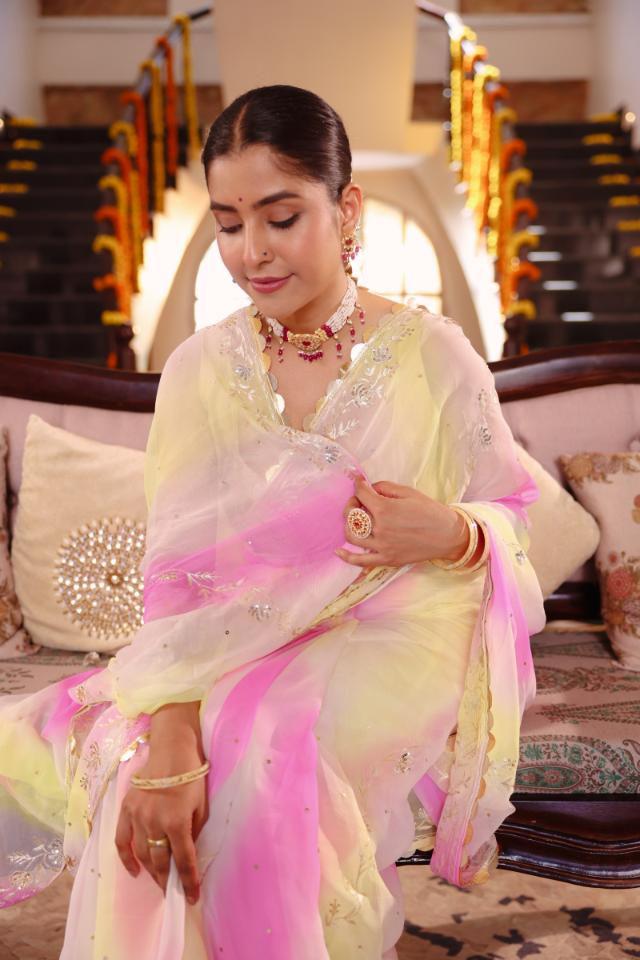 Samundar Leher  Pure Chiffon Aari Tari  Handwork   Saree