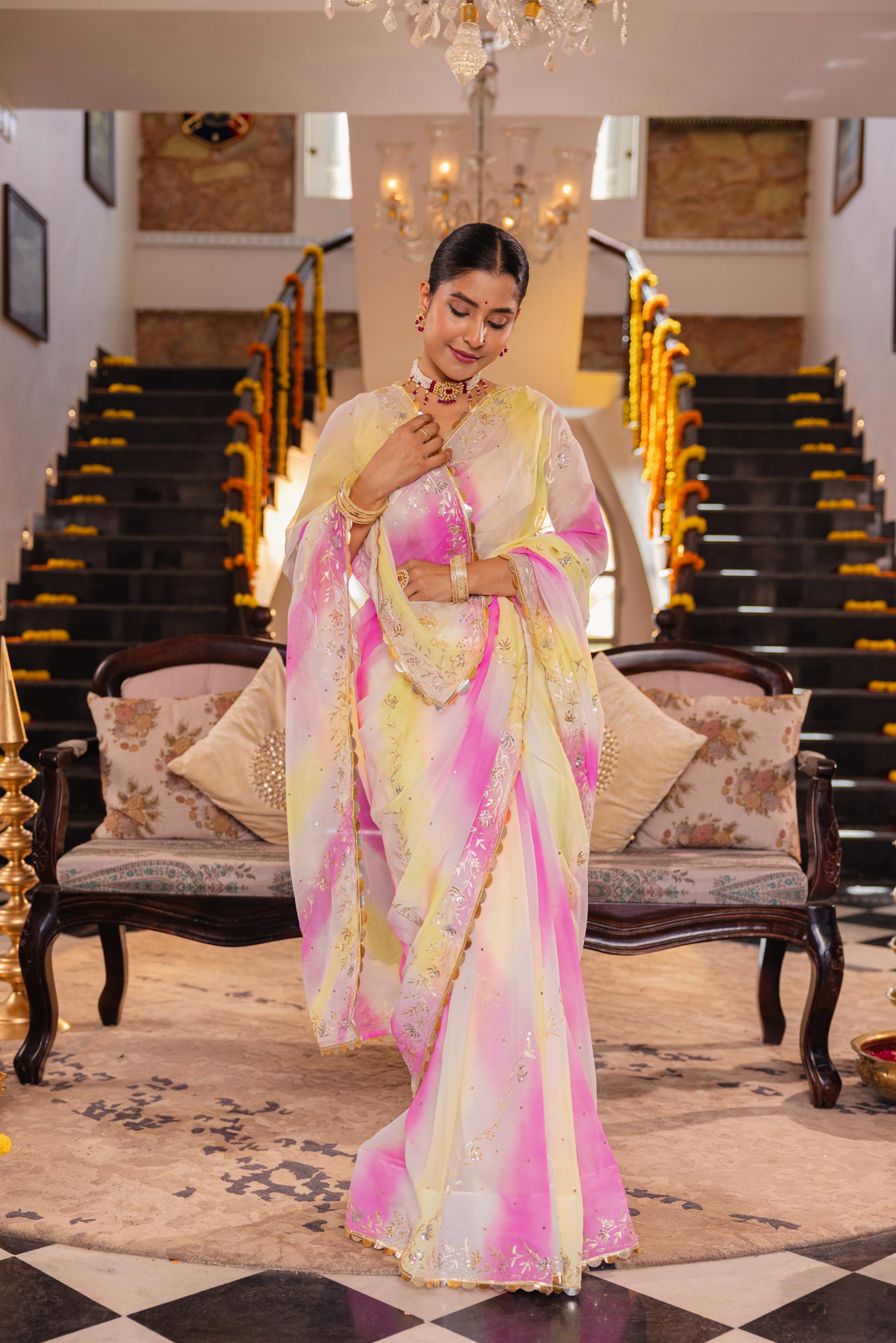 Samundar Leher  Pure Chiffon Aari Tari  Handwork   Saree