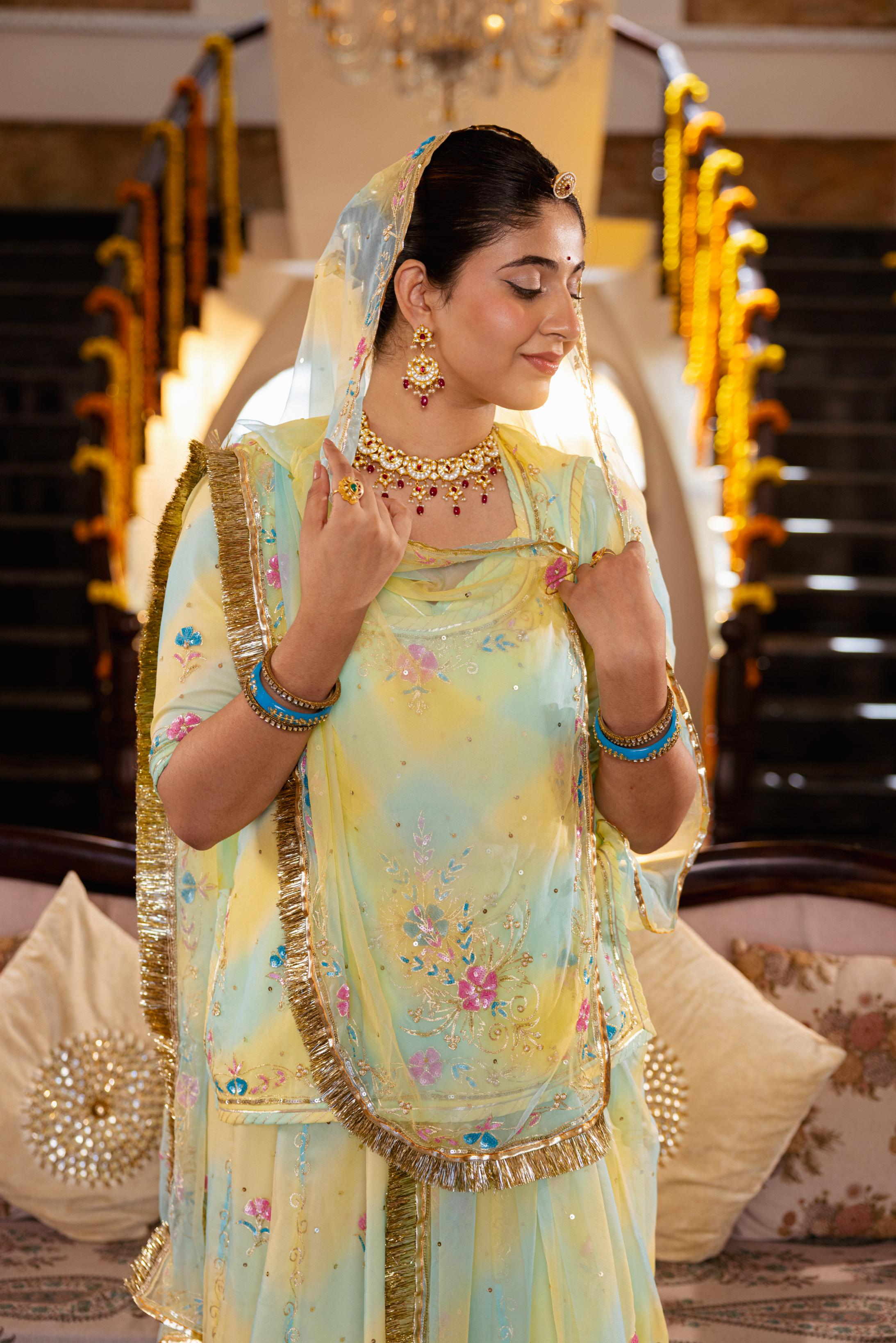 Samundar Leher  20 grms Pure Georgette  Aari Sequins Kardana Handwork   Poshak (Unstitched)