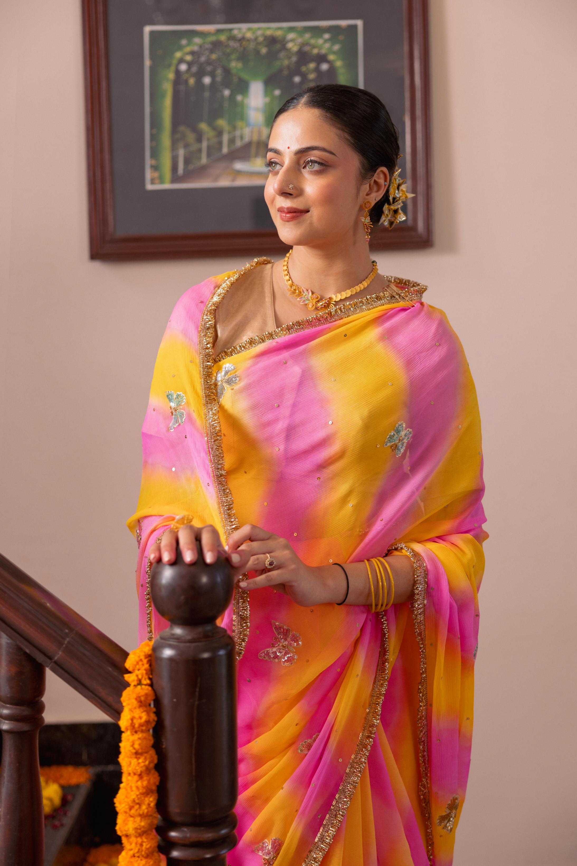 Samundar Leher  Pure Chiffon  Aari Sequins Motif  Handwork   Saree