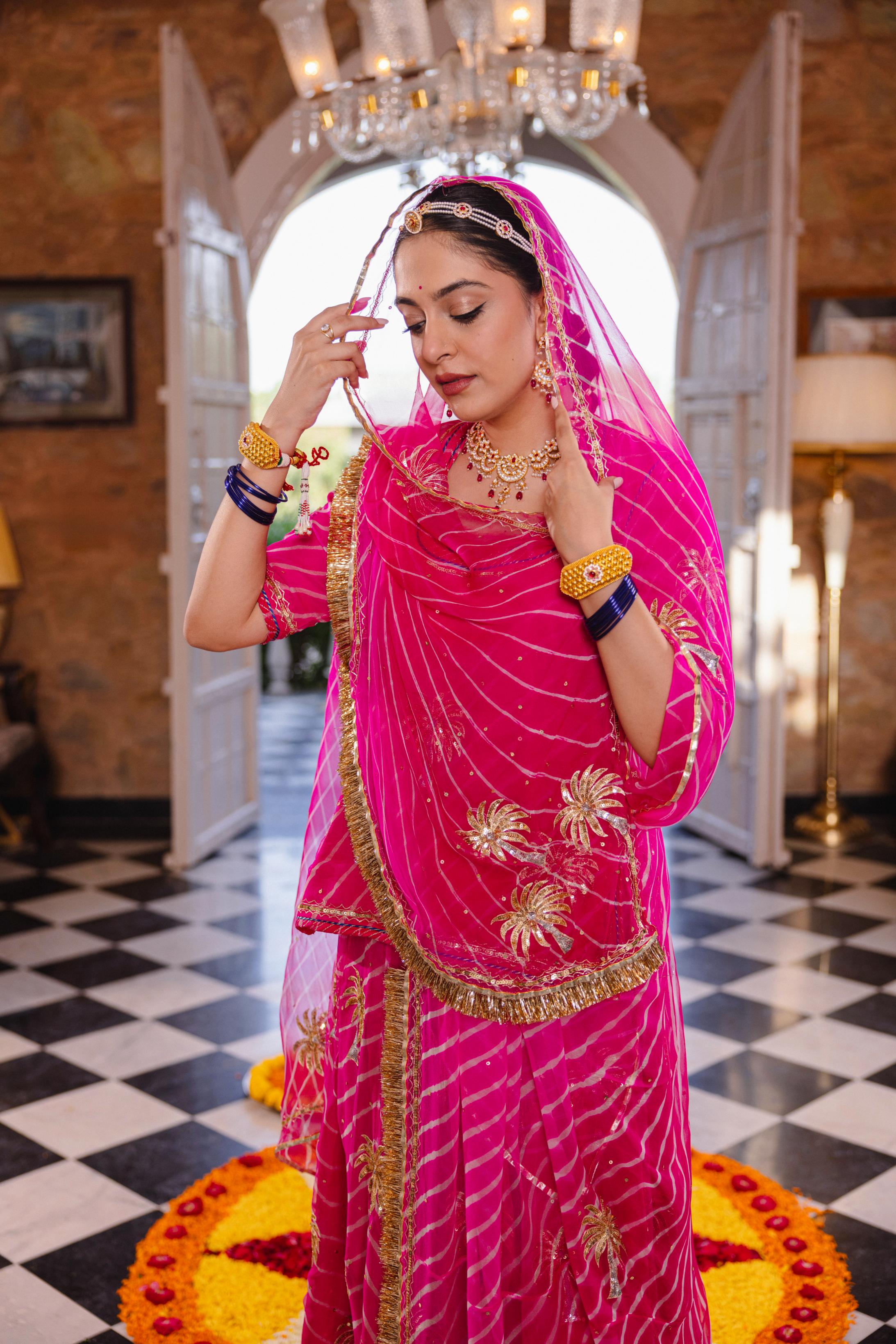 Rani  20 grms Pure Georgette Aari Tari  Handwork   Poshak (Unstitched)