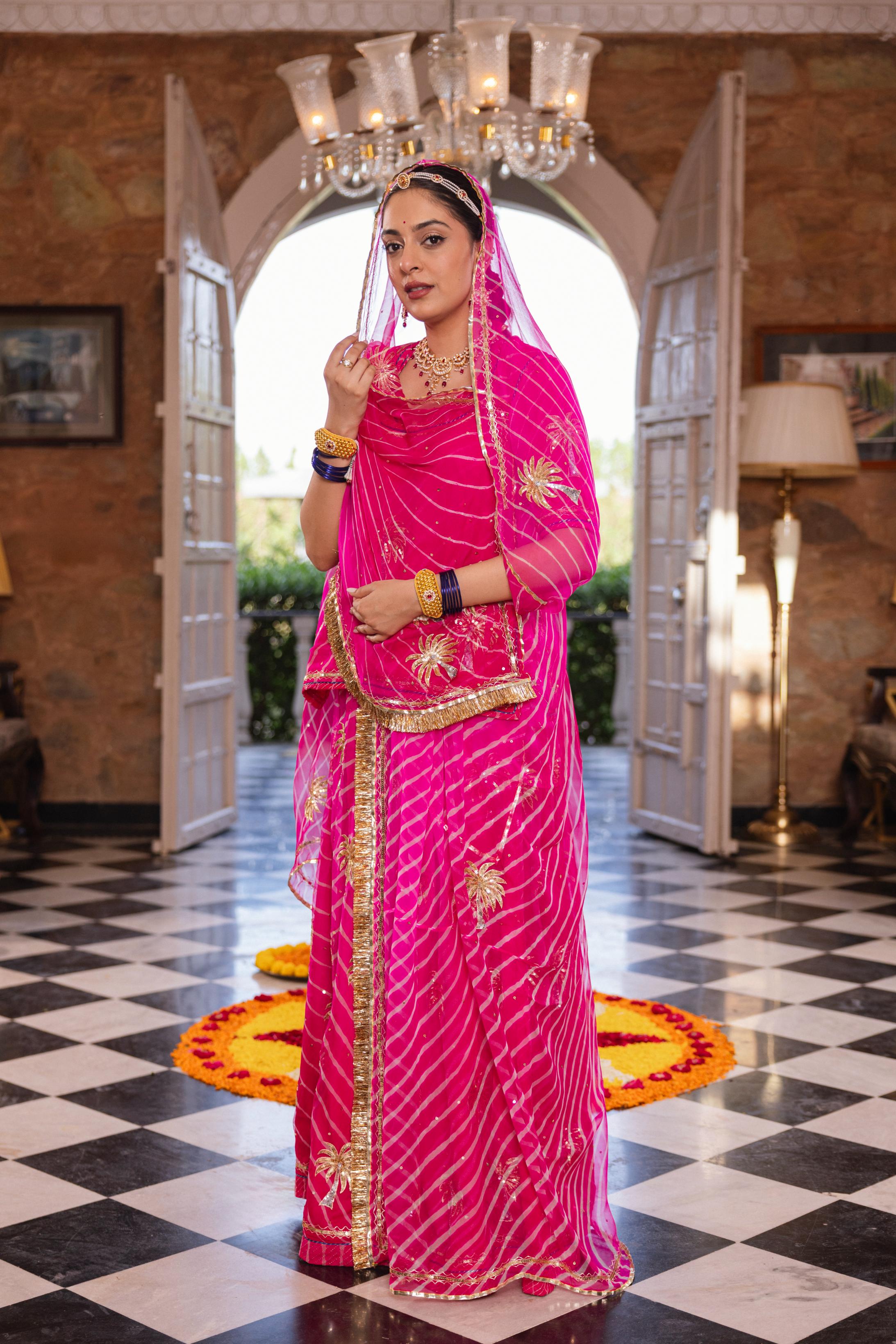 Rani  20 grms Pure Georgette Aari Tari  Handwork   Poshak (Unstitched)