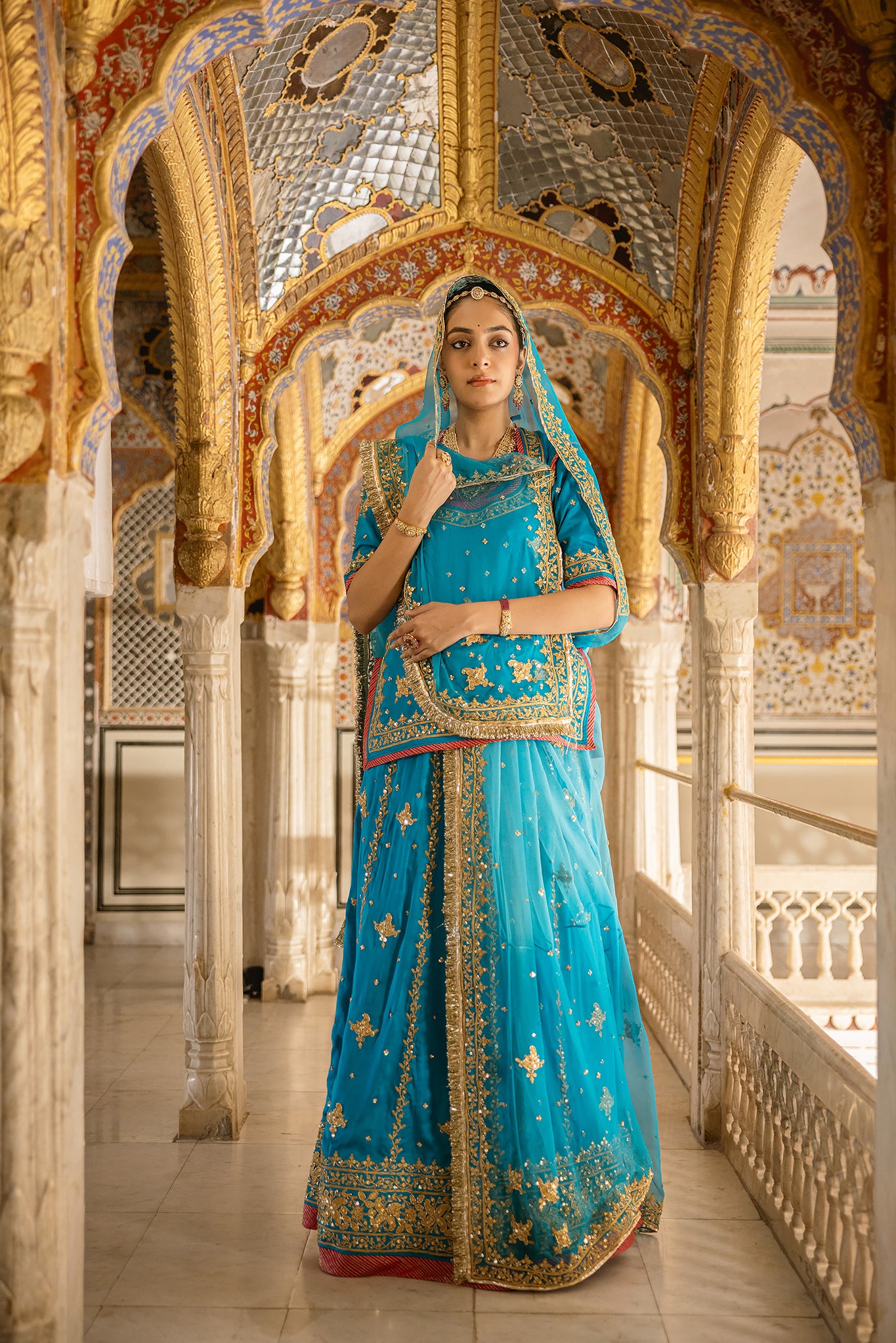 Firozi Bamber Satin Dori Salma Tari Handwork  Poshak (Unstitched)