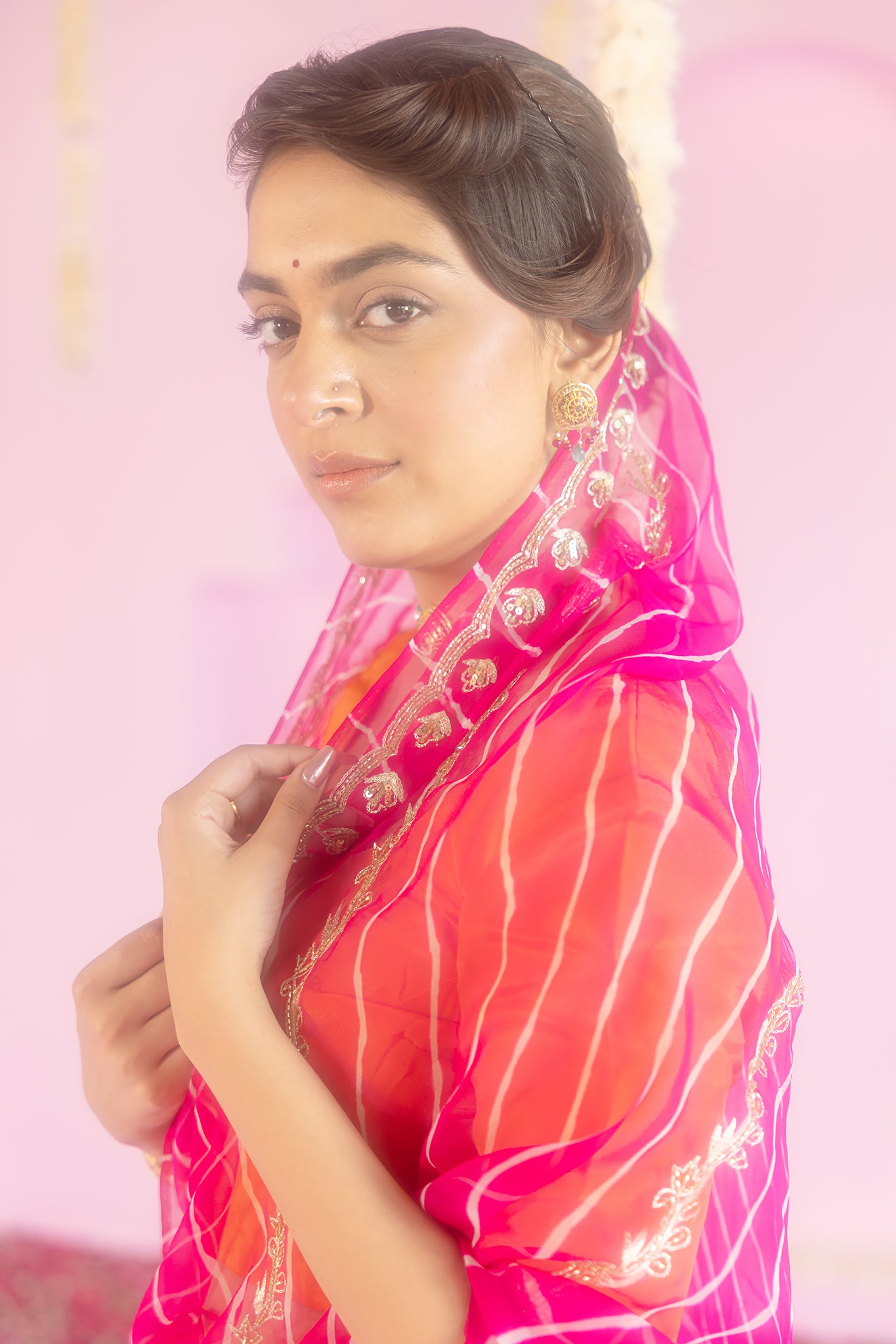 Pure Georgette 20 Gsm Multi Colour Leheriya Aari Sequins Kardana Border Chaadi Work Saree