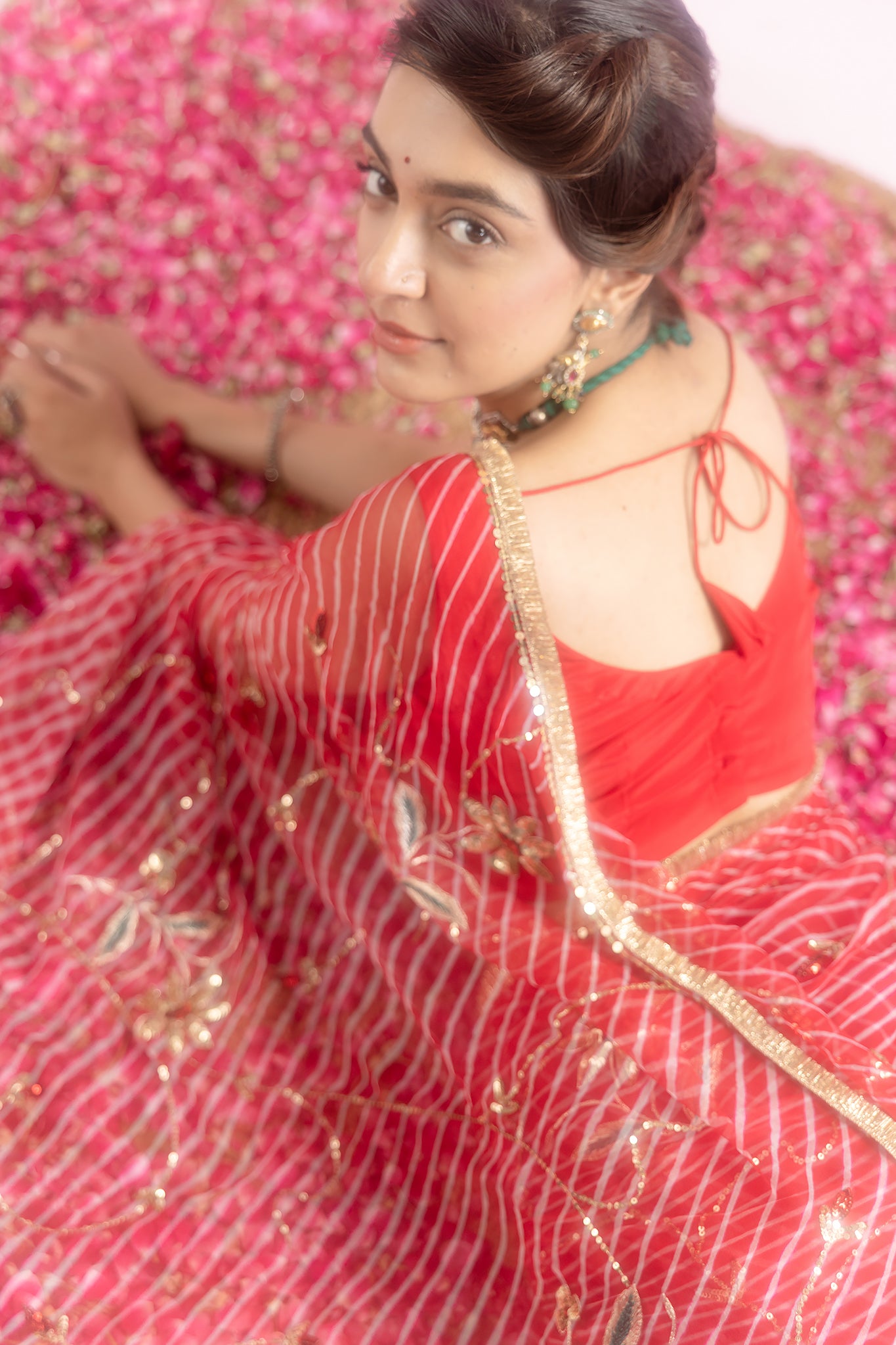 Pure Georgette 20 Gsm Red Leheriya Aari Sequins Jaal Work Saree