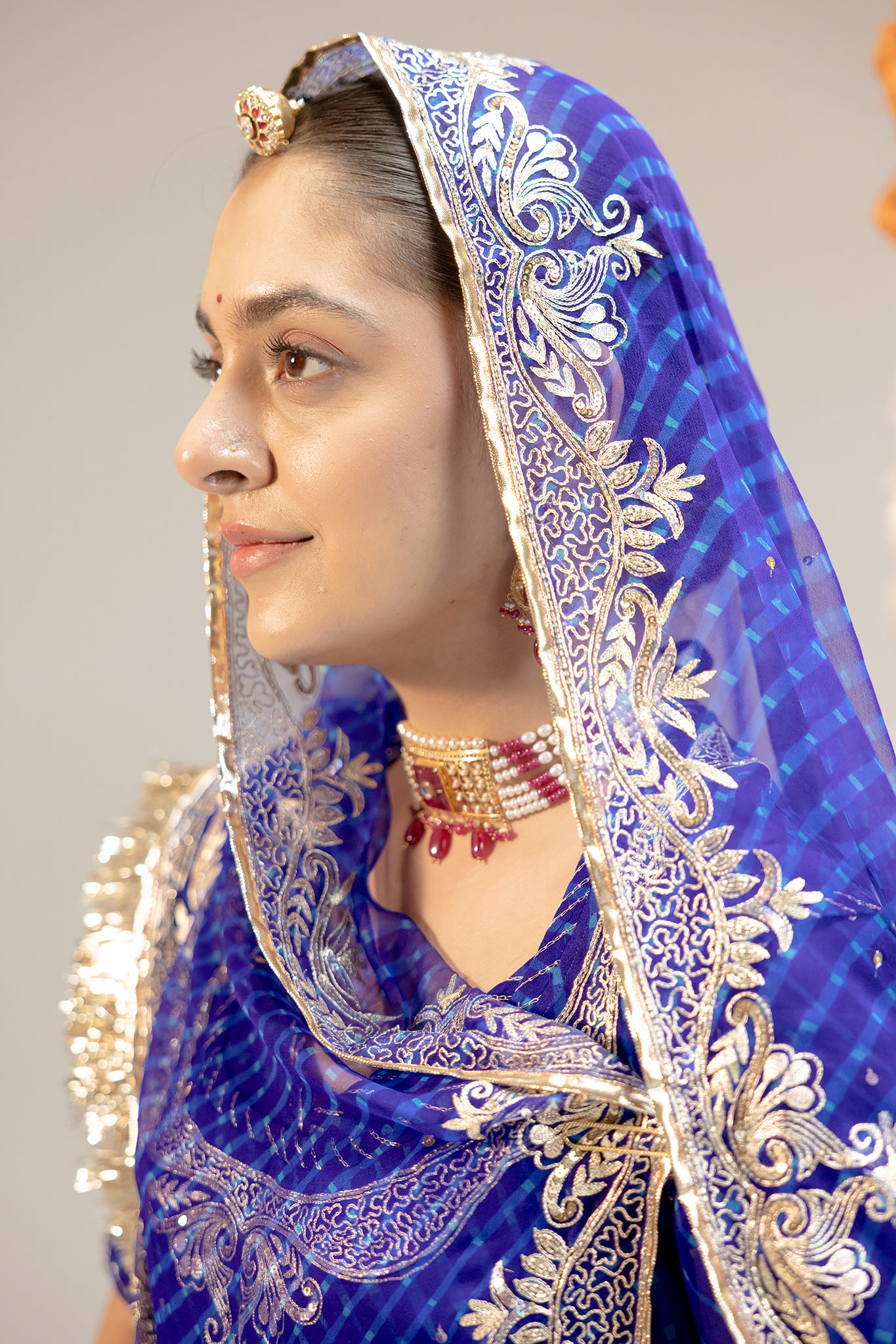 Pure Georgette 20 Gsm Blue Leheriya Mothda Aari Sequins Border Butti Work Poshak