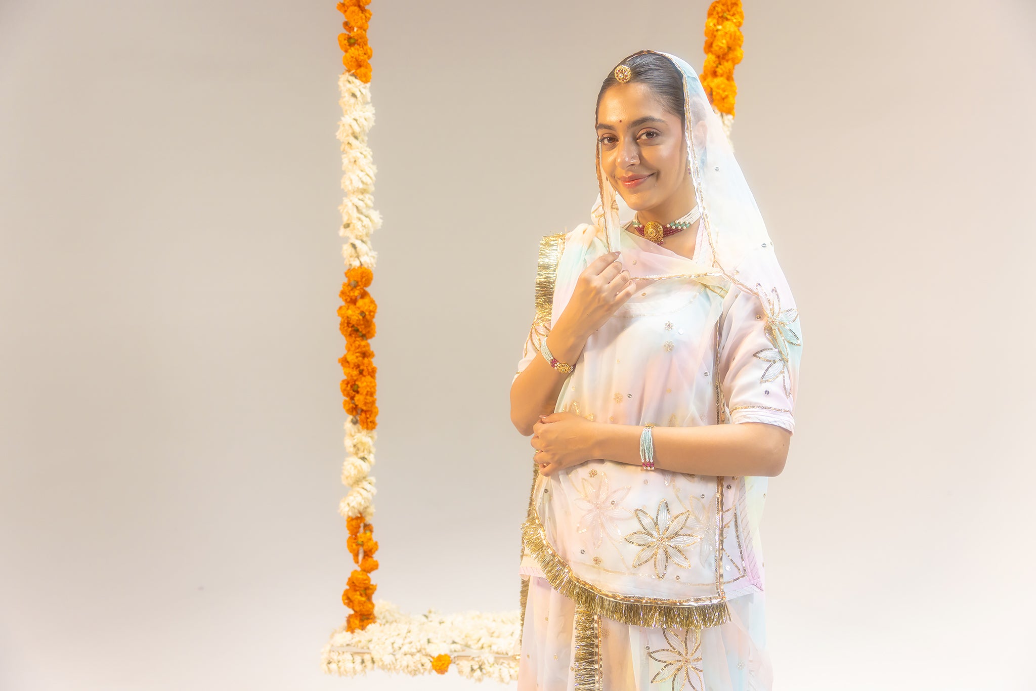 Pure Georgette 20 Gsm Samundar Leheriya Aari Sequins Motifs Work Poshak