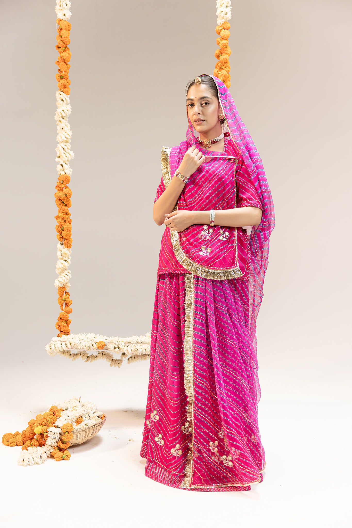 Pure Georgette 20 Gsm Rani Leheriya Mothda Aari Sequins Jaal Work Poshak