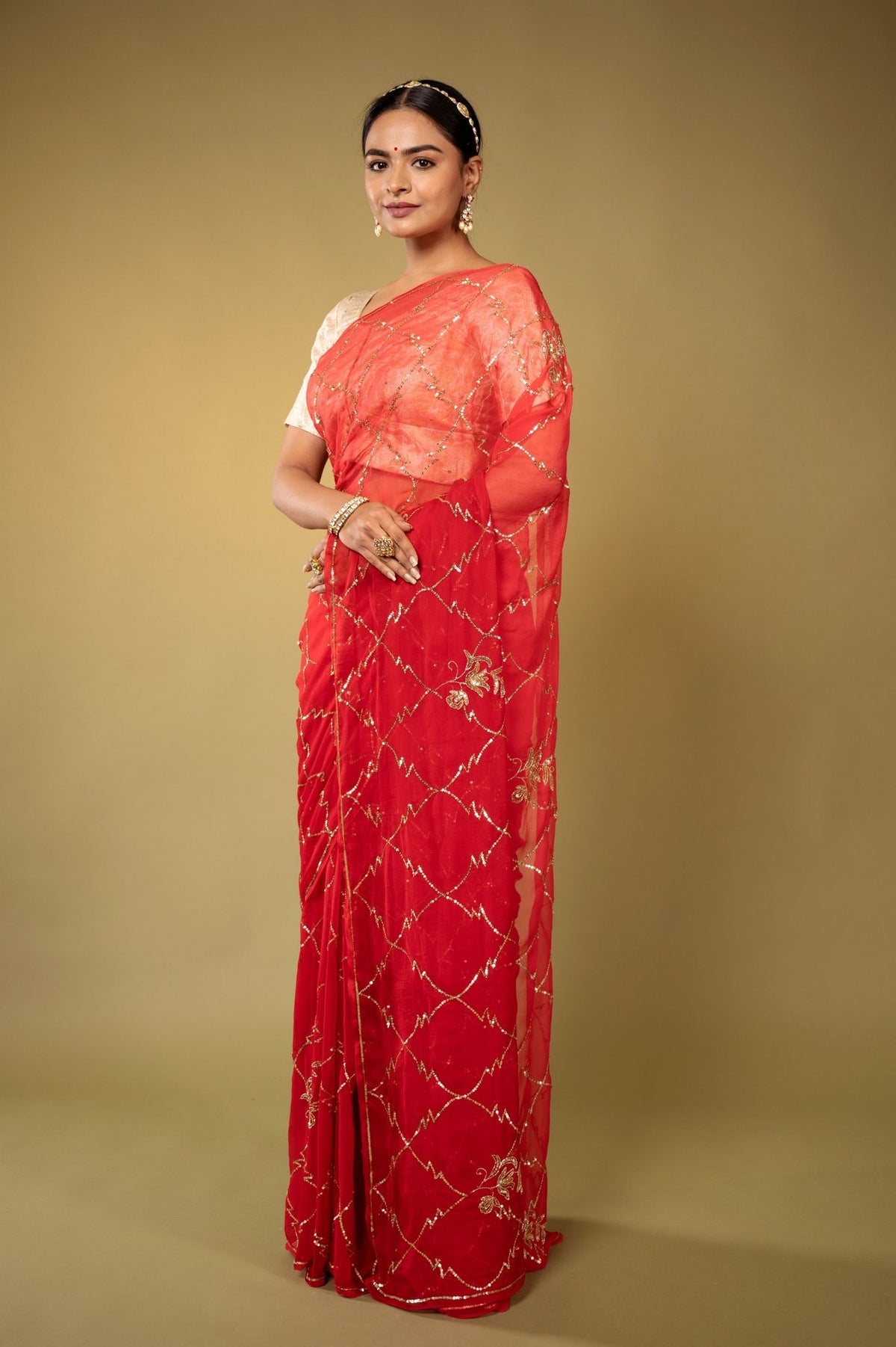 Red Chiffon Saree