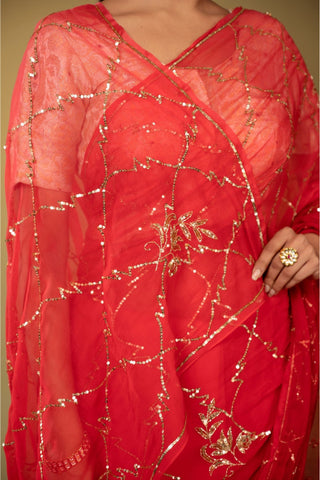 Red Chiffon Saree