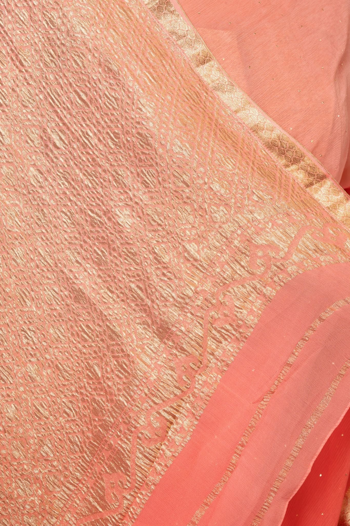 peach pure chiffon zari border  saree
