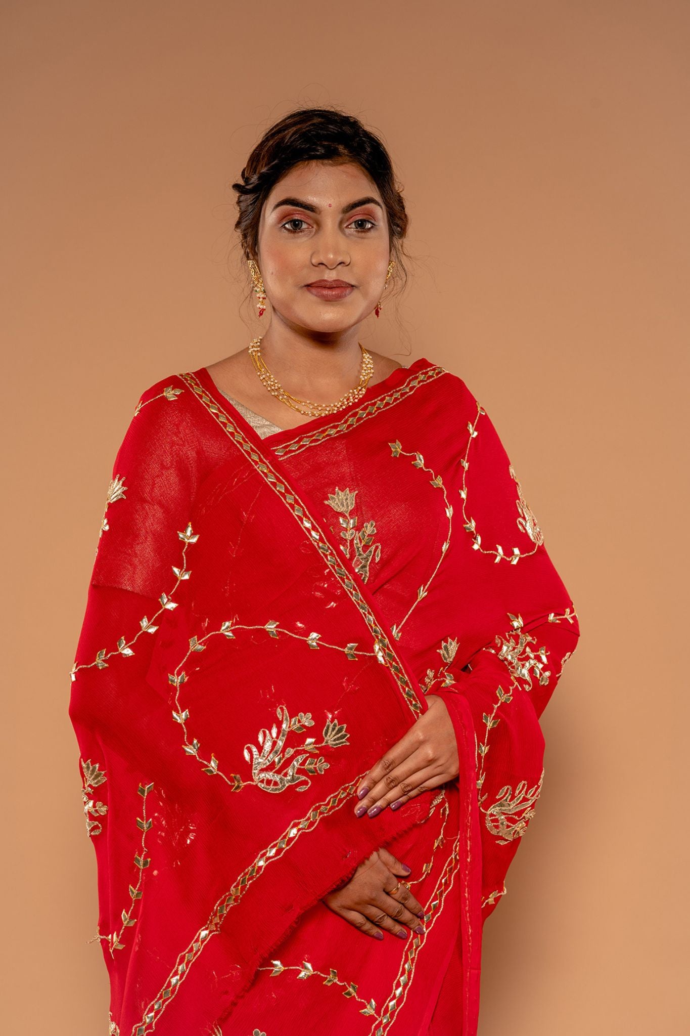 Tamatri Red Viscose Chiffon Tori Gota Patti Handwork  Saree