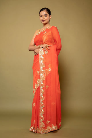 Orange Chiffon Saree