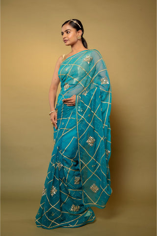 Turquoise Blue Gotapatti Saree