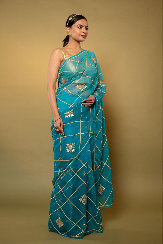 Turquoise Blue Gotapatti Saree