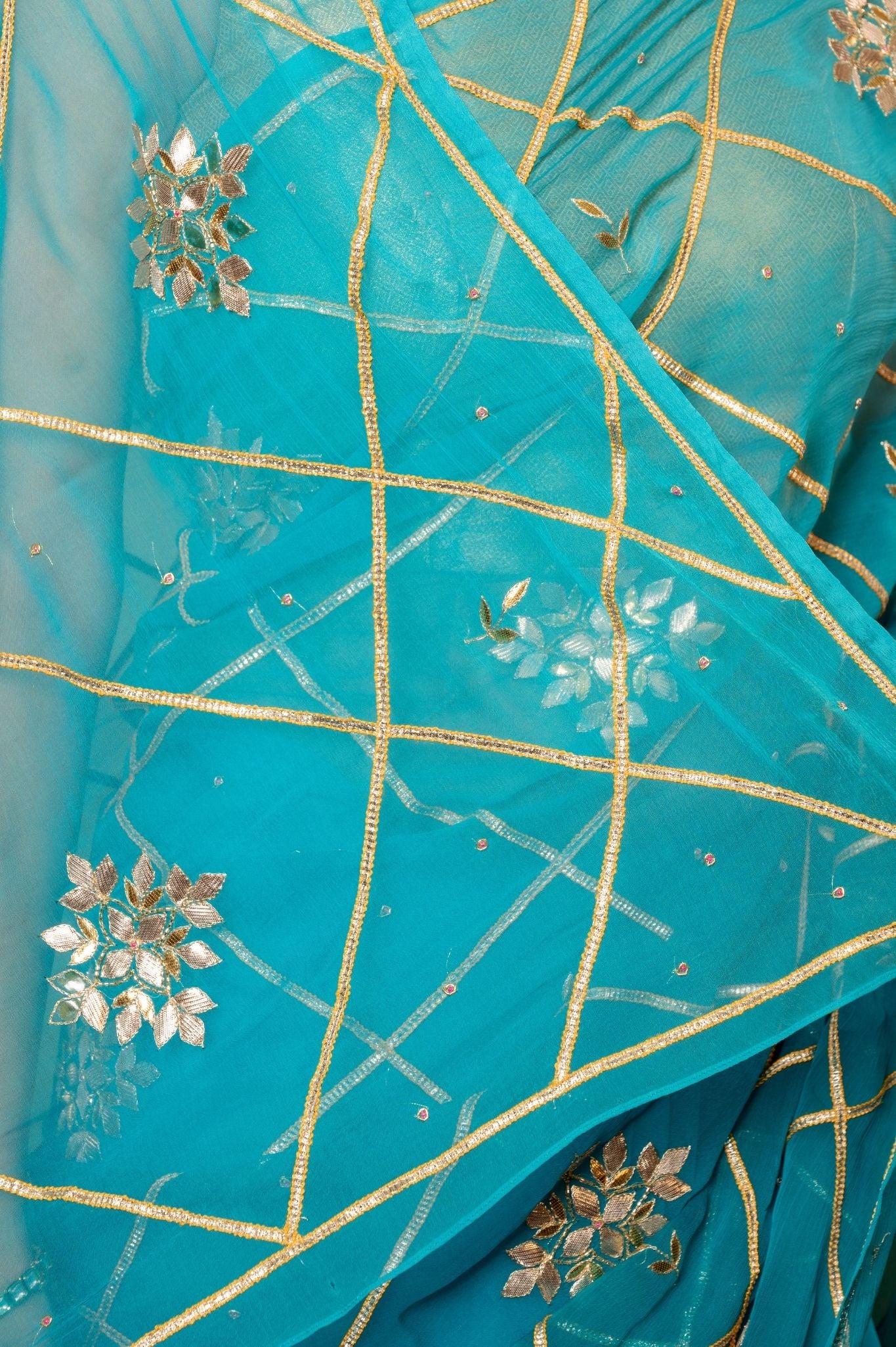 rama blue Viscose Chiffon Sikhiya Gottapati Jaal handwork party wear saree