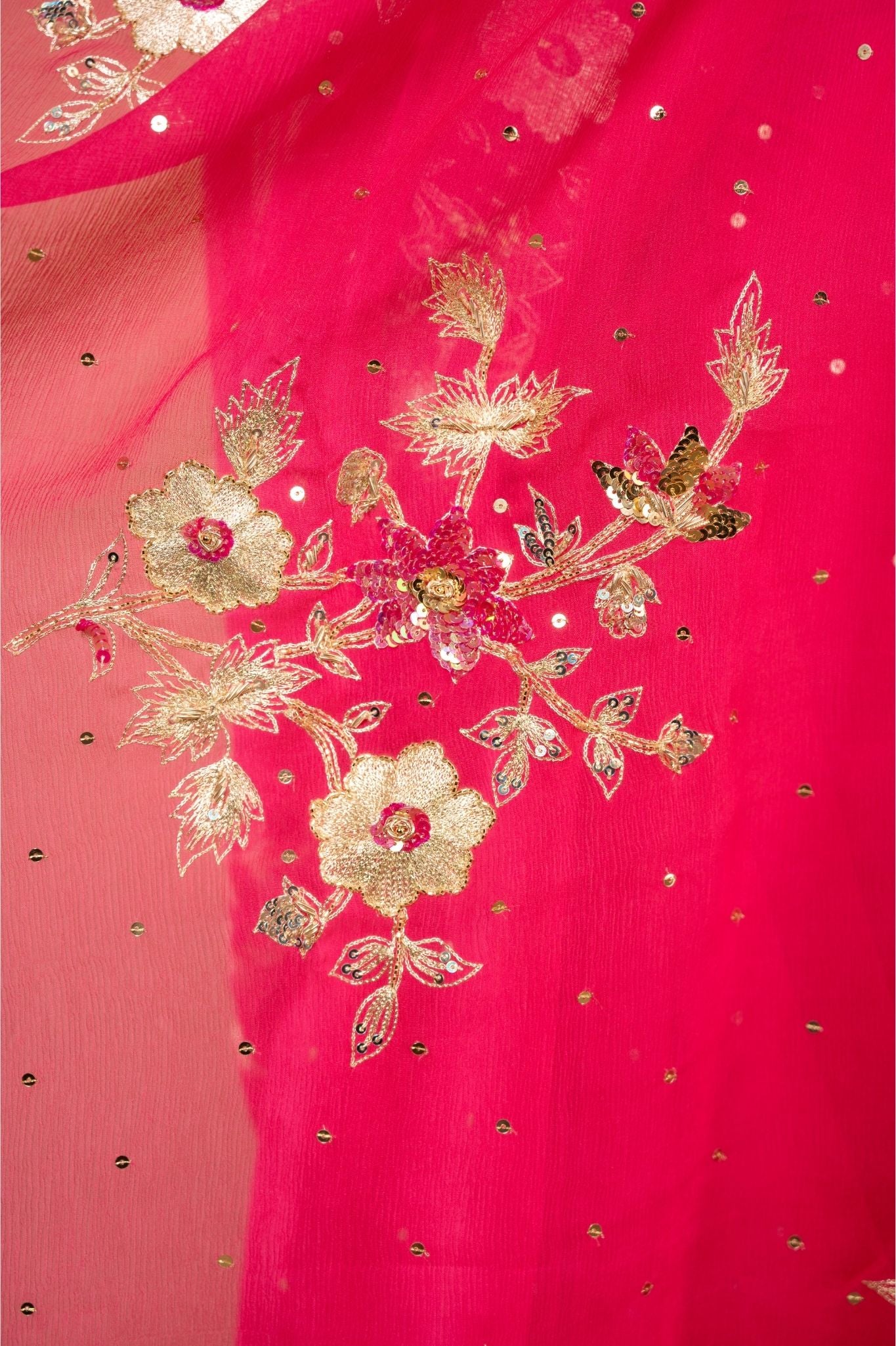 Gajri pure platinum Chiffon aari sequins  butti handwork saree