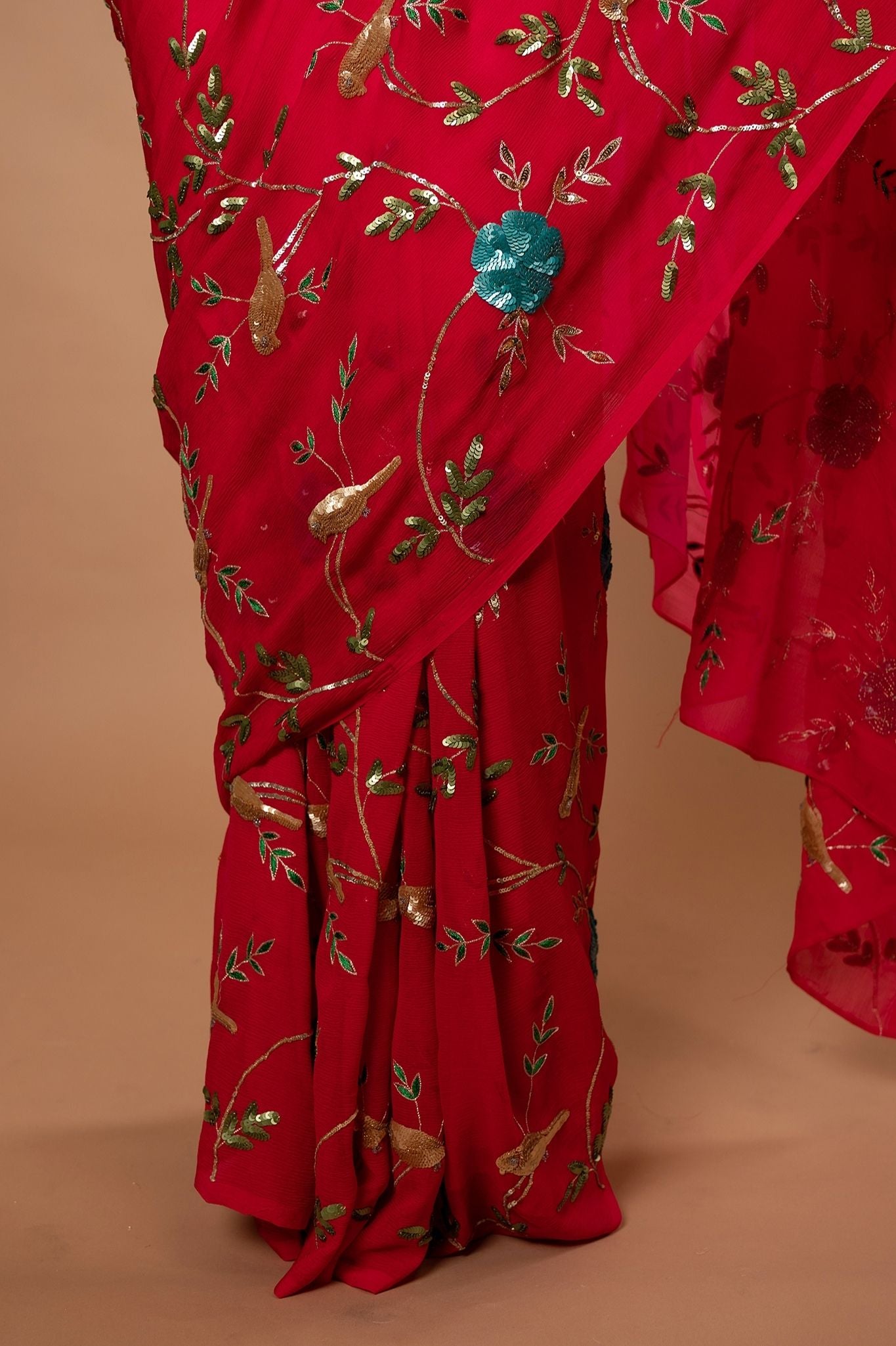 Gajri Pink light dark pure chiffon aari sequins  jaal handwork saree