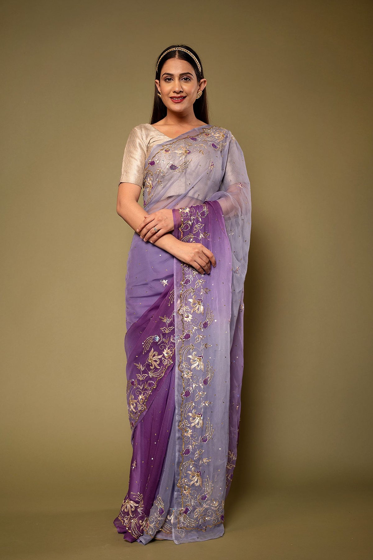 Viscose Chiffon Border Work saree