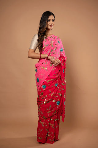 Pure Chiffon Heavy Siquin Jaal Work Saree