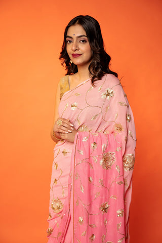 Rose Pink  Pure Chiffon Saree