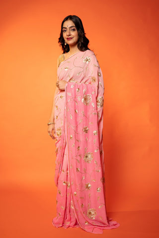 Rose Pink  Pure Chiffon Saree