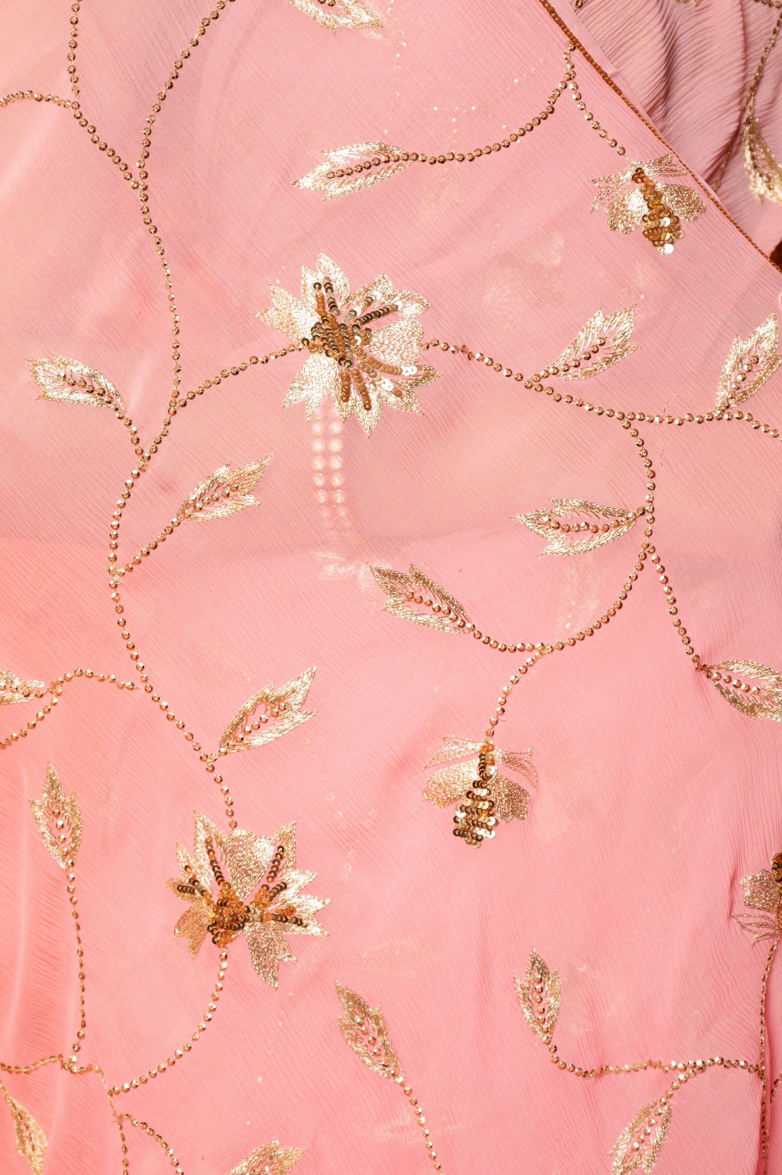 Pink light dark Pure Chiffon aari sequins  jaal handwork saree