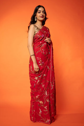 Red Pure Chiffon Saree