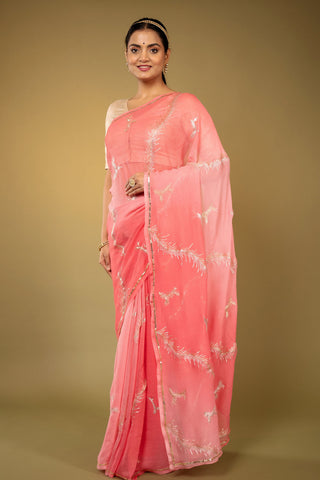 Peach Chiffon Saree