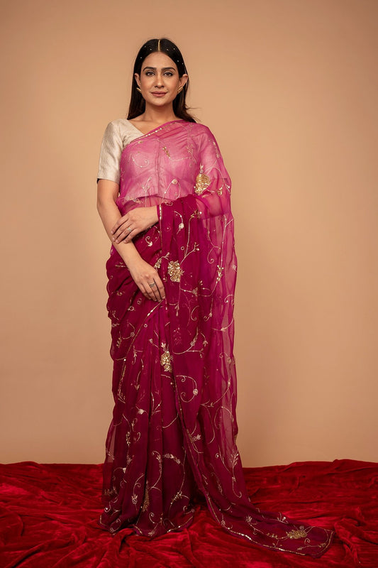 Viscose Chiffon Aari Siquin Work Saree