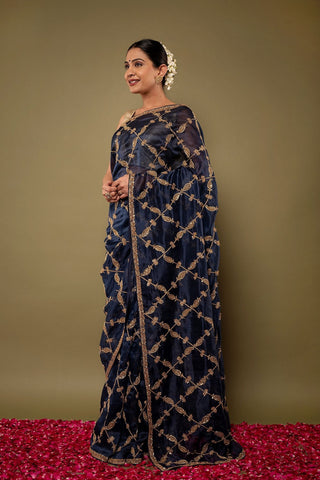 Pure Organza Zardozi Work saree