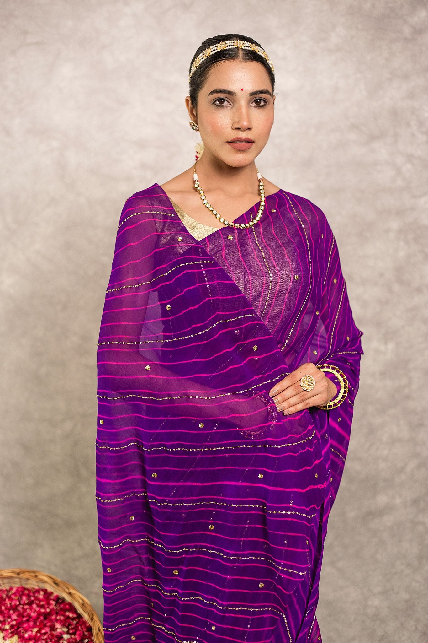 Purple lehariya  Pure Georgette 20 Gsm Aari tari  handwork traditional wear saree