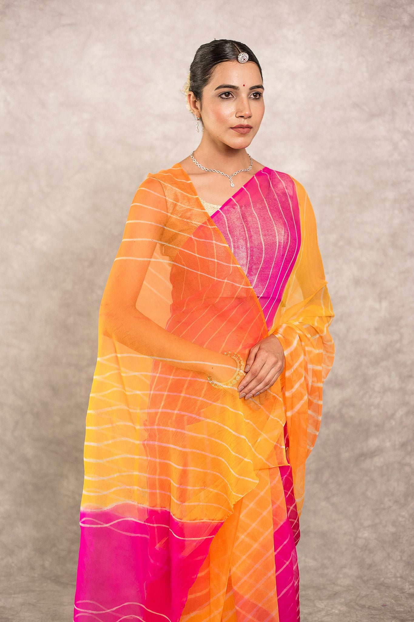 Multi lehariya  Pure Georgette 20 Gsm plain hand dyed traditional wear saree