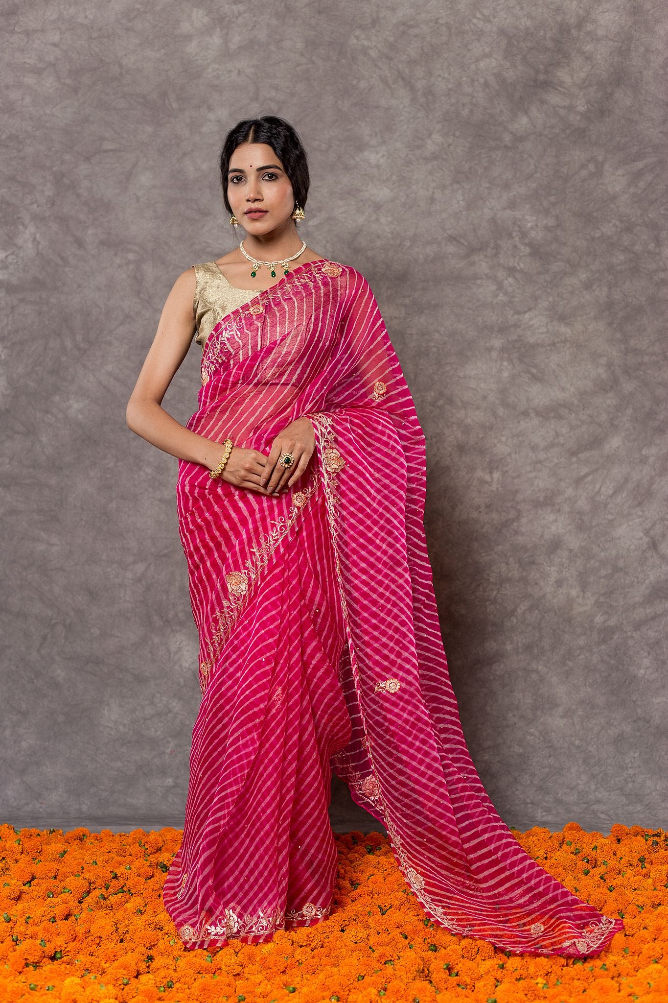 rani Lehariya  Pure Georgette 20 Gsm aari sequins  border butti handwork Traditional Wear saree