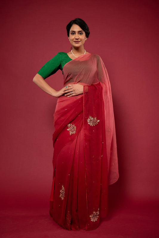 Red Viscose Chiffon butta work Saree