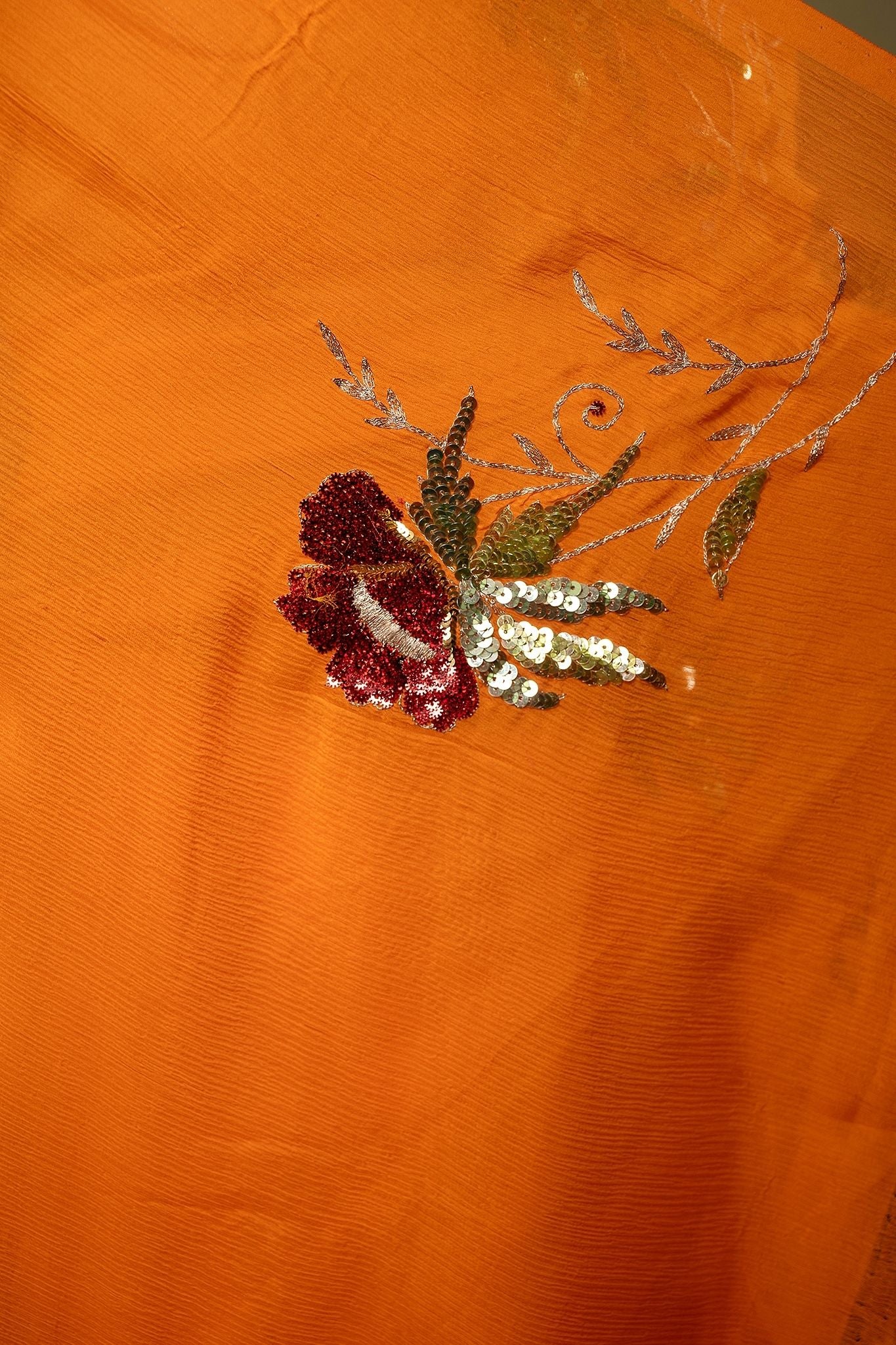 Kesariya yellow Pure Chiffon Aari sequins  Motif Handwork Saree