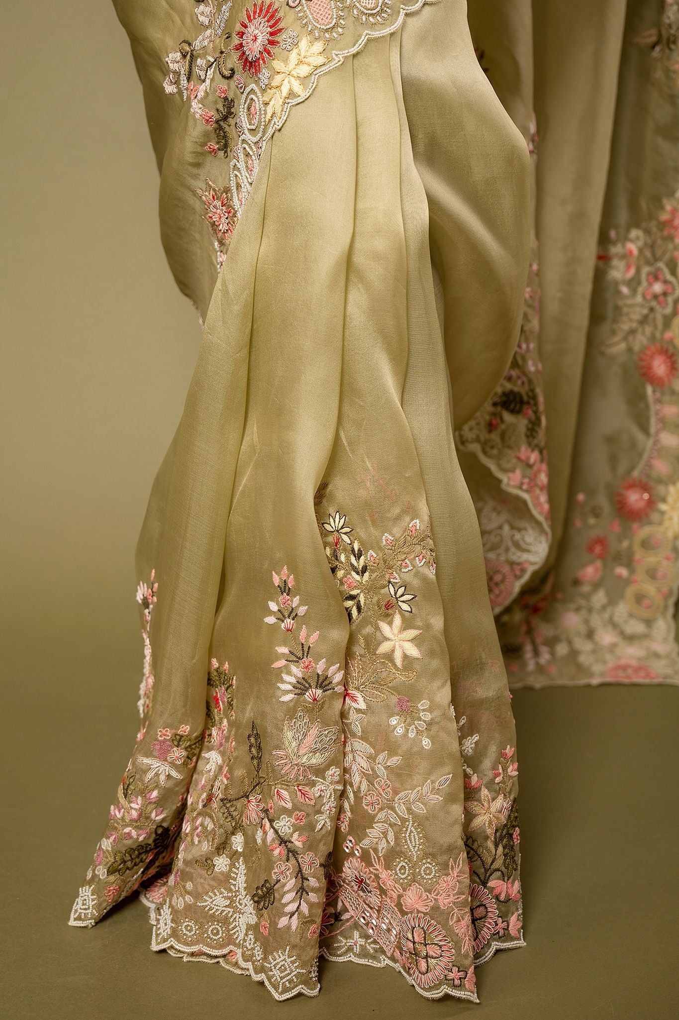 Mint Organza  Resham Zardozi border butti handwork saree