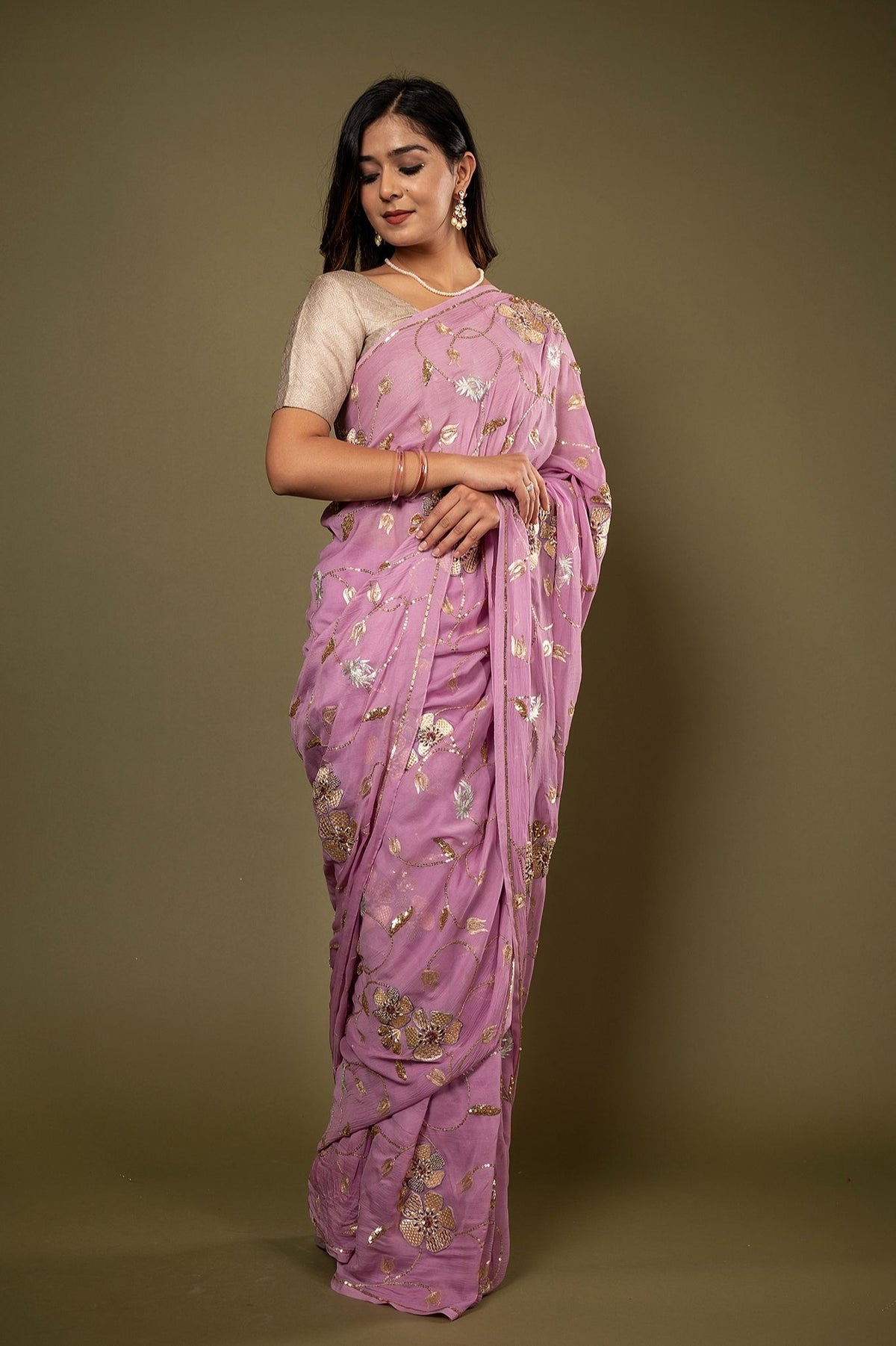 Pure Chiffon Aari Work saree