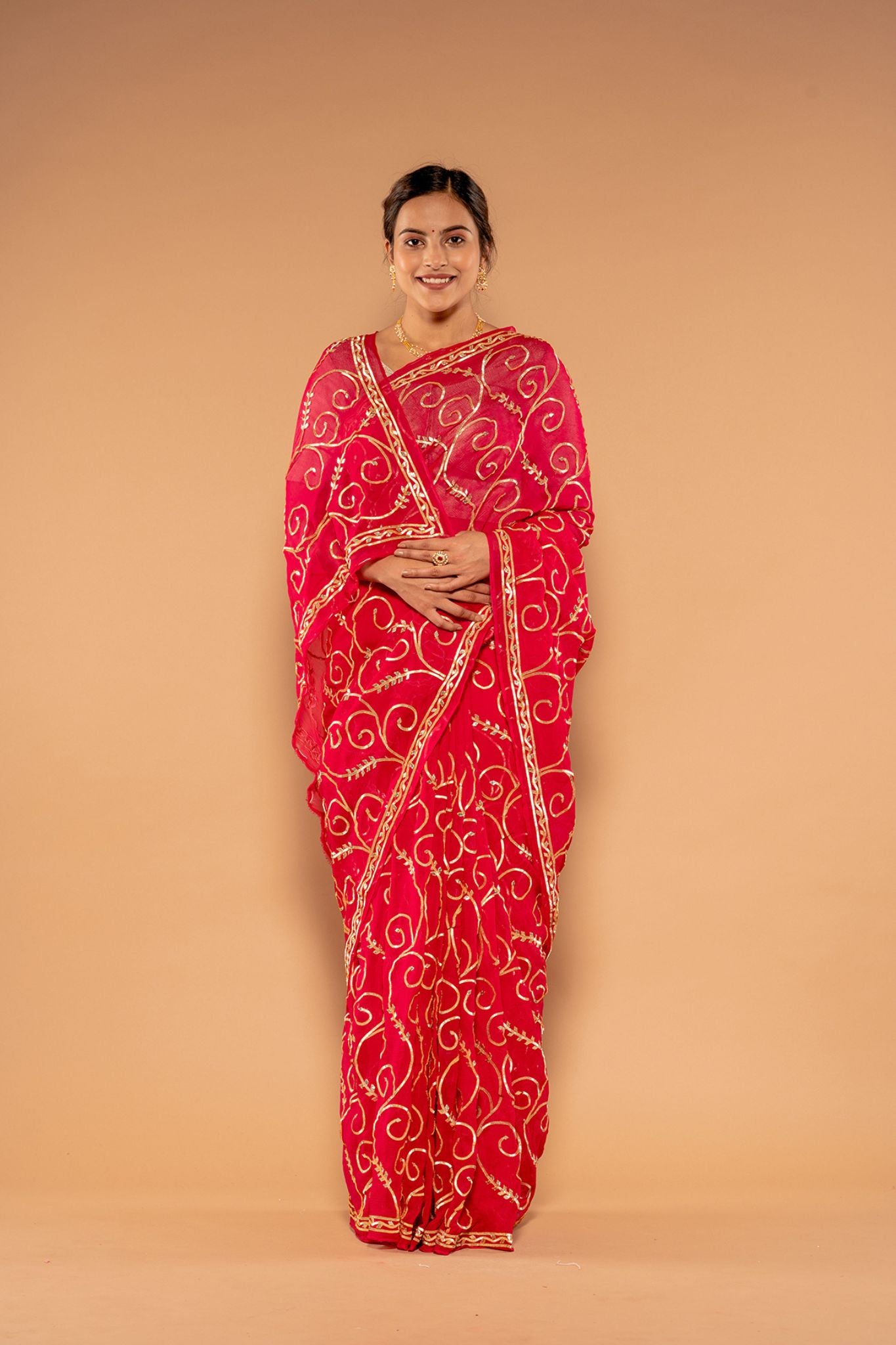 Red  Pure Chiffon Shikhiya Gotta Jaal Handwork Saree