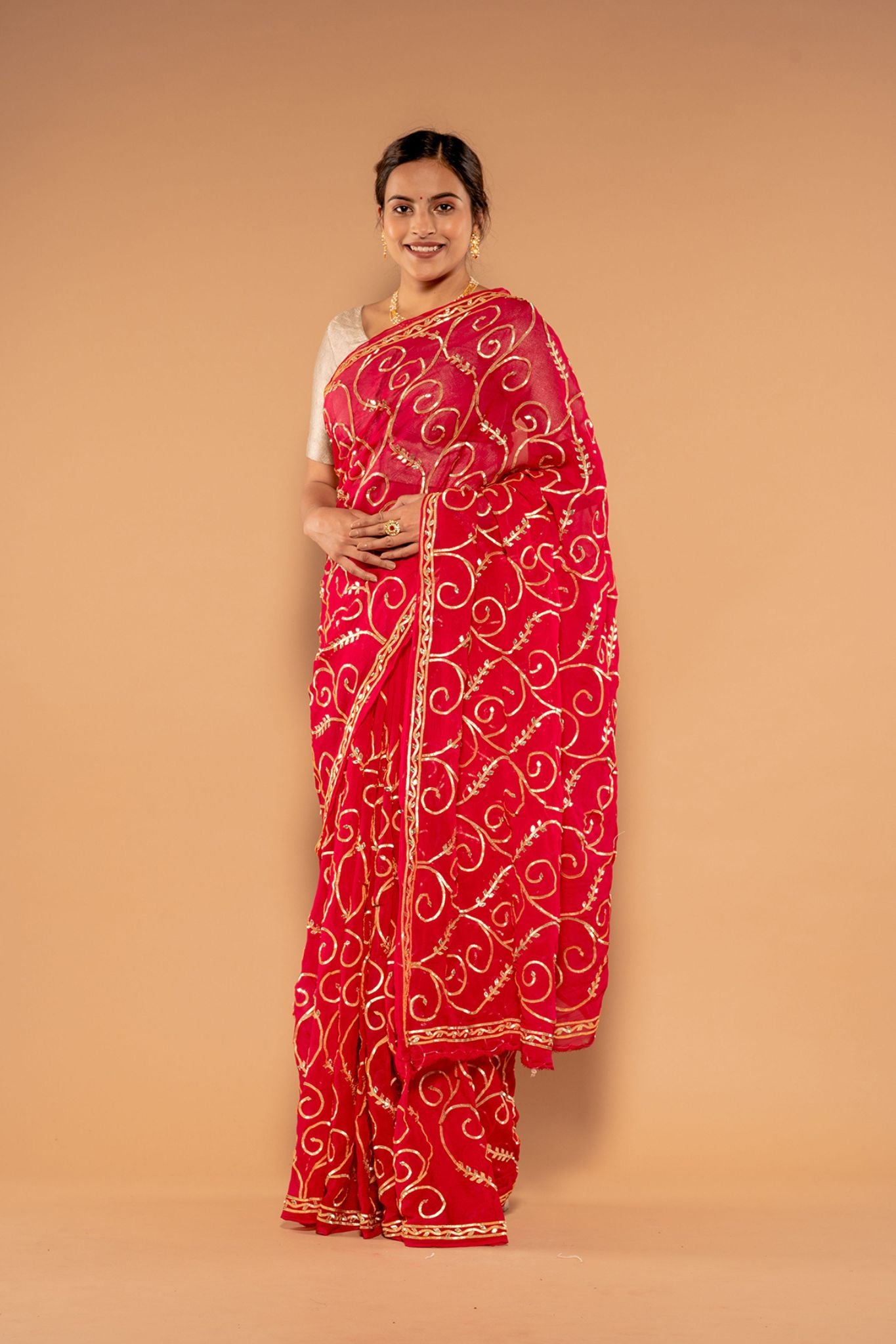 Red  Pure Chiffon Shikhiya Gotta Jaal Handwork Saree