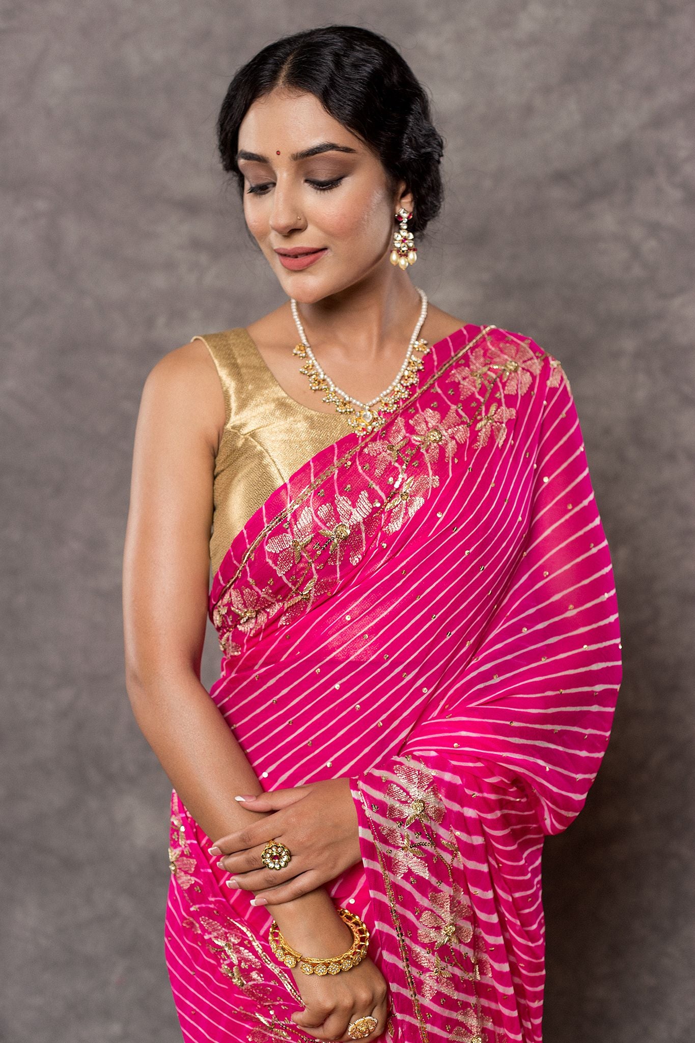 Rani Lehariya  Pure Georgette 20 Gsm aari sequins  border butti handwork traditional wear saree