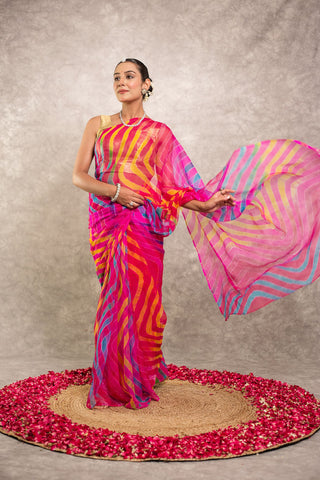 Multi coloured Pure Georgette Lehariya Saree