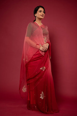 Red Viscose Chiffon butta work Saree