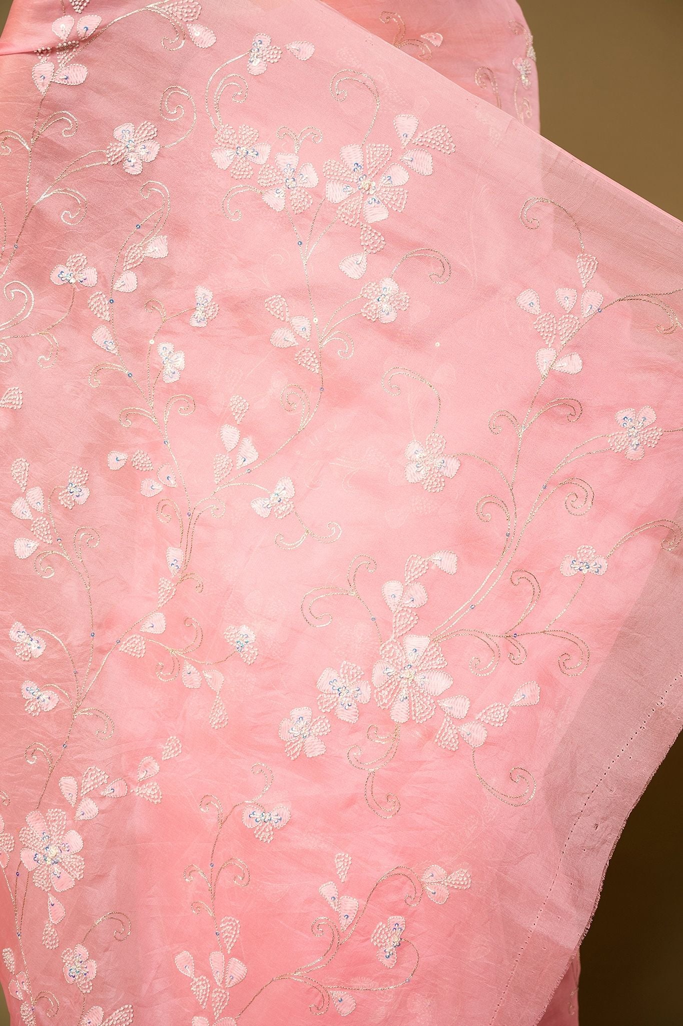 Baby Pink Organza  resham embroidery jaal Handwork Saree