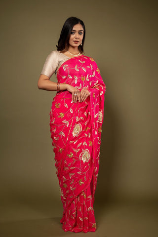 Pure Chiffon Jaal Work Saree